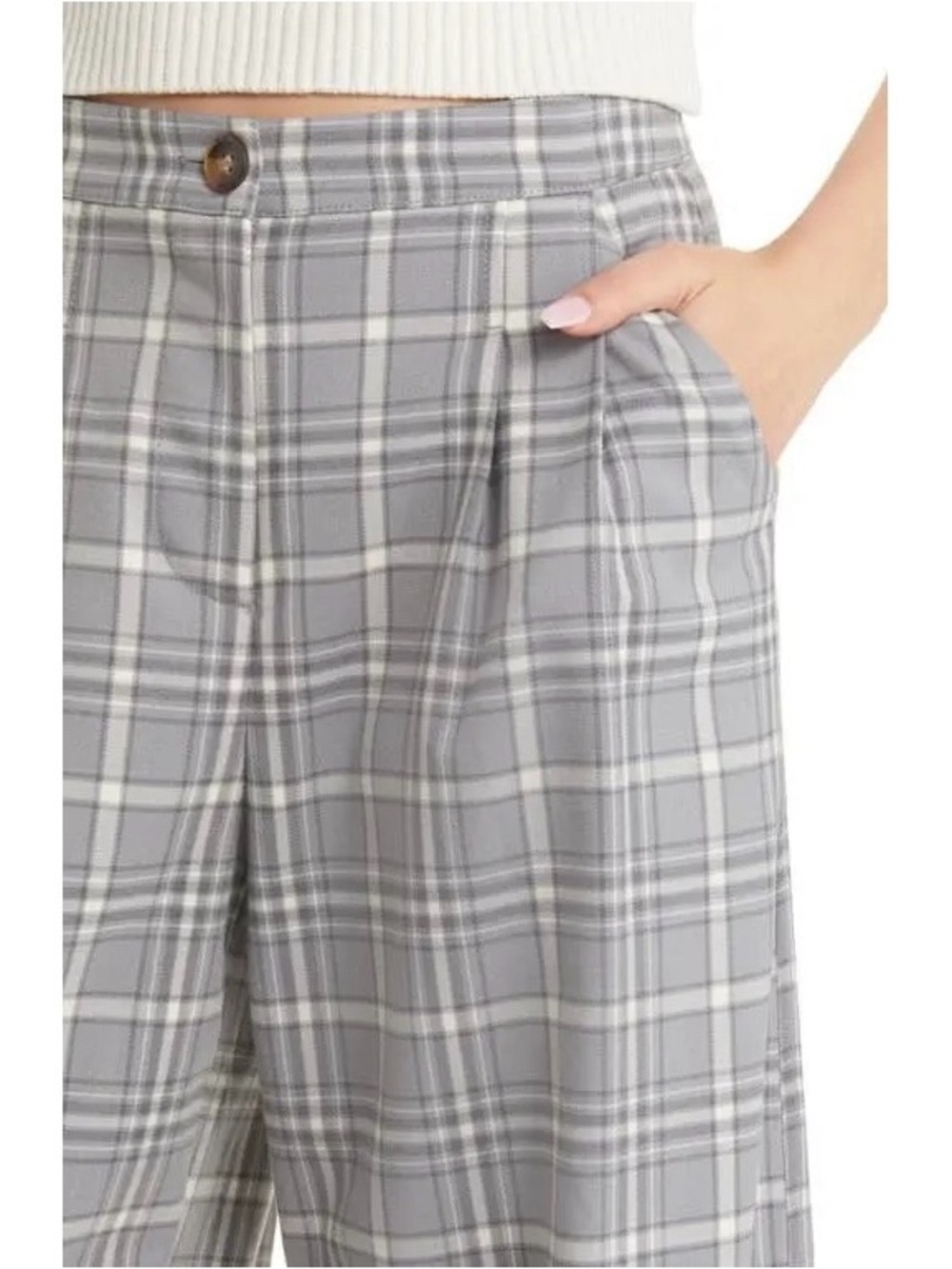 Double Pleat Plaid Wide Leg Pants